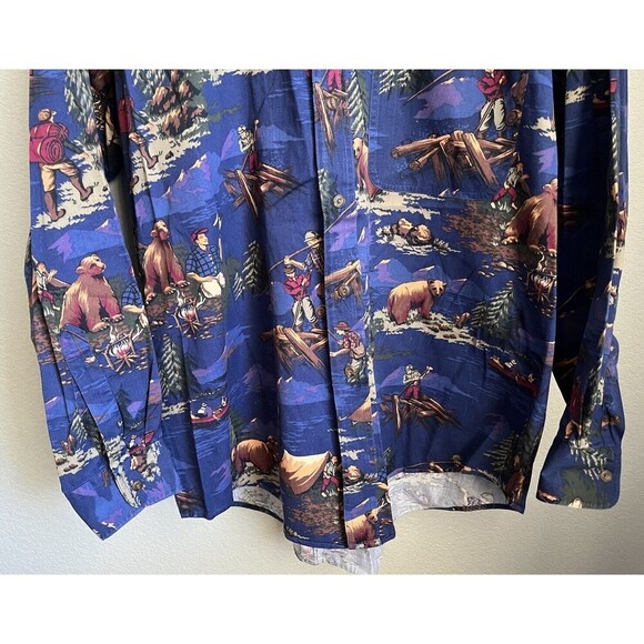 Rare! Vtg Chaps Ralph Lauren Mens XL Button Down Long Sleeve Shirt Outdoors Bear - Picture 4 of 10
